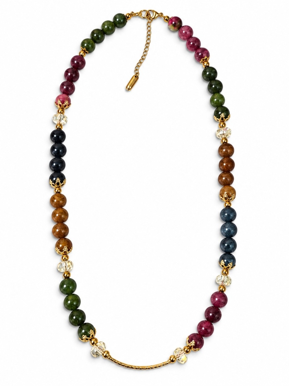 8 mm Multicolour Tourmaline & Czech Crystal Necklace — 18″